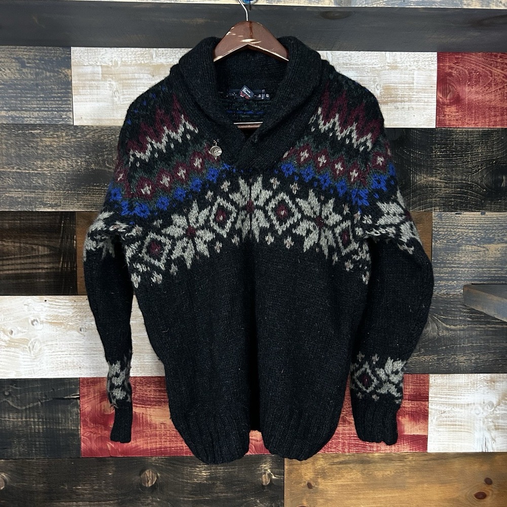 Polo Ralph Lauren Men's Shawl Collar Sweater Christmas Snowflake Small 80s Wool